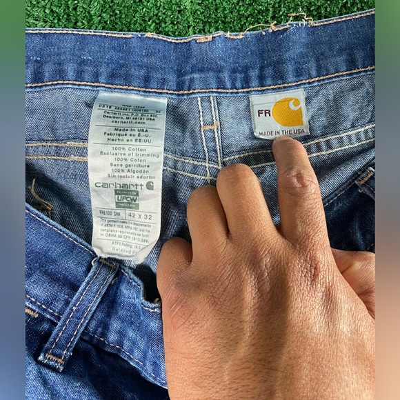 Carhartt FR Flame Retardant Size 42X32 Denim Blue Jeans Made In USA FRB100 - Picture 3 of 11